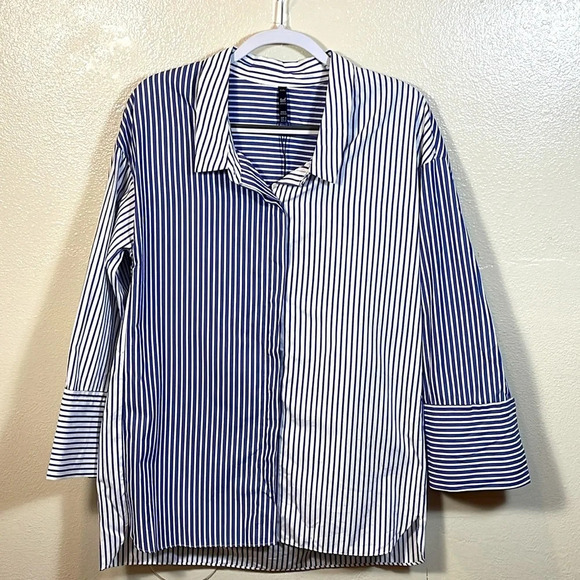 Zara Trf  Blouse Oversized To Striped Classic Button two color Blue. Small - Picture 3 of 11